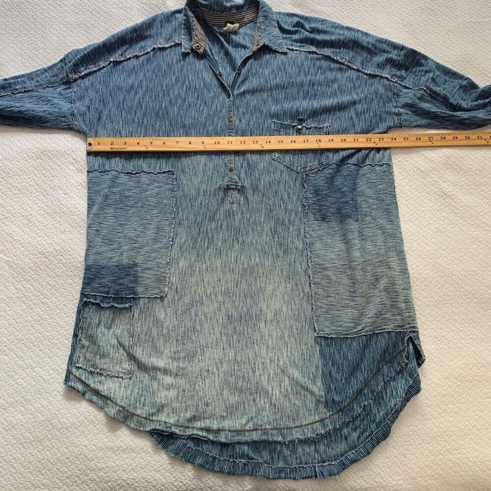 We The Free Free People Womens Oversized Denim Patchwork Tunic Ombre Blue Large - Picture 8 of 11